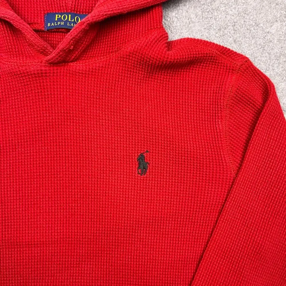 polo ralph lauren hoodie red waffle thermal mens medium